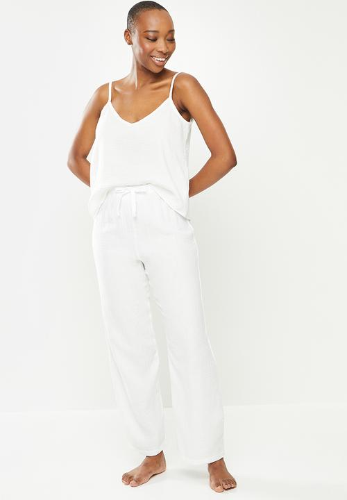 Superbalist - 100% cotton sleep cami & pants set - white