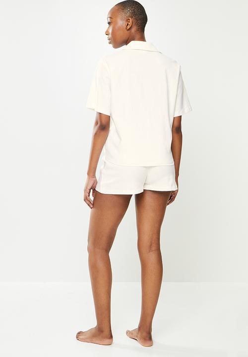 Superbalist - Linen blend sleep shirt & shorts set - ecru