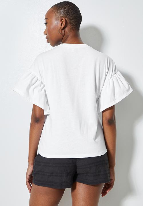 Superbalist - Combo fabric ruffle tee - white