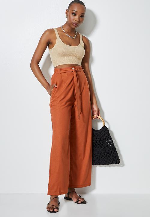 Superbalist - Relaxed linen wide leg trouser - rust