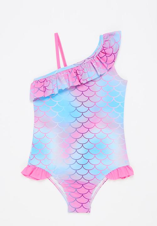Pop Candy - One shoulder one piece bikini - blue & pink 