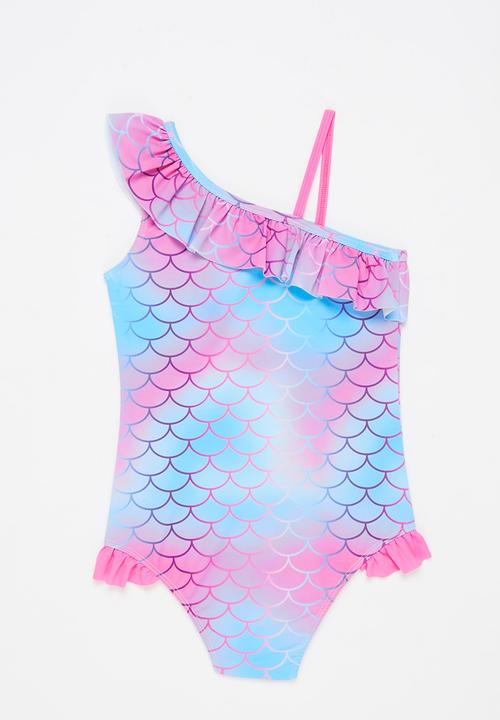 Pop Candy - One shoulder one piece bikini - blue & pink 