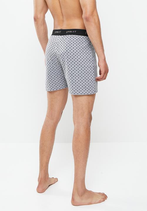 Superbalist - Printed kris knit boxer - grey & black 