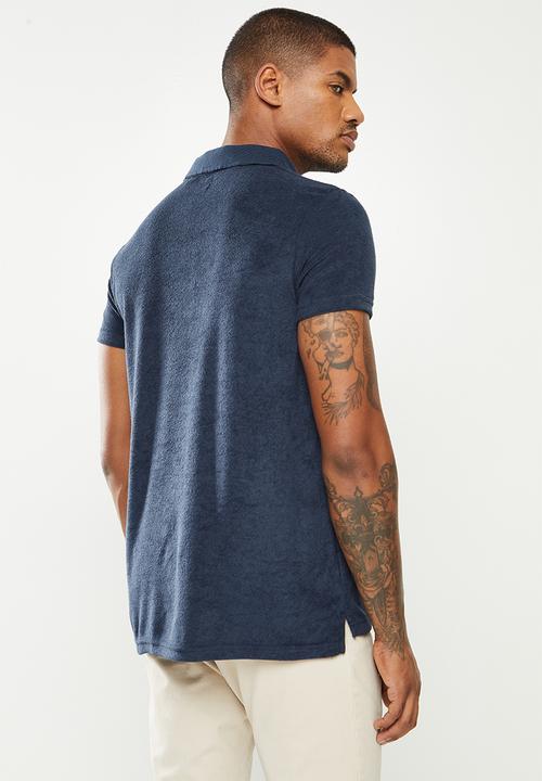 Brave Soul - 3 button short sleeve polo - navy