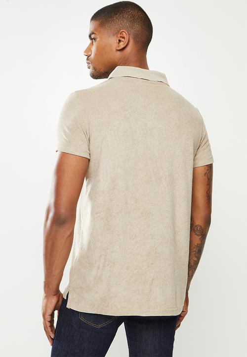 Brave Soul - 3 button short sleeve polo - stone