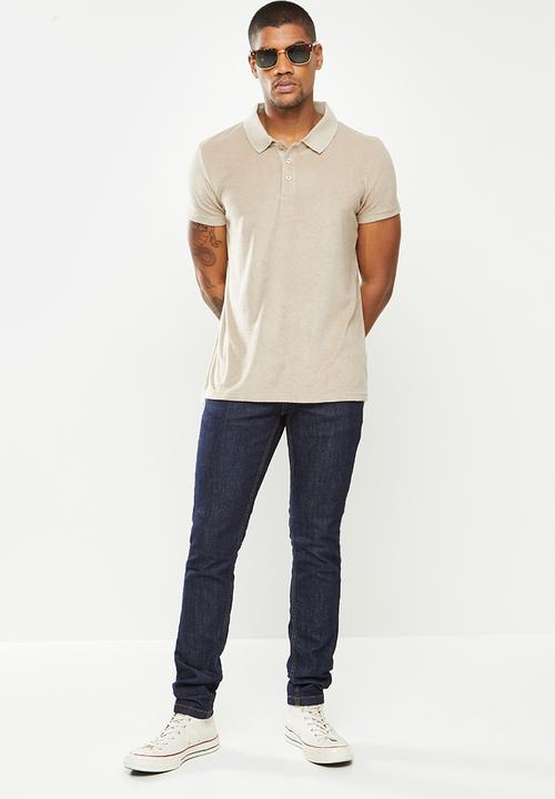 Brave Soul - 3 button short sleeve polo - stone