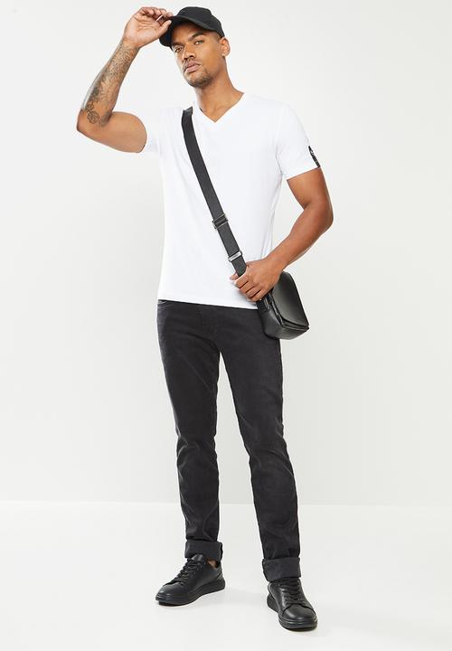 Replay - Left arm patch v-neck tee - white