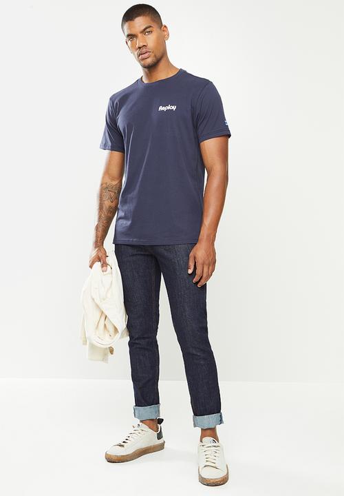 Replay - Left chest print tee - navy