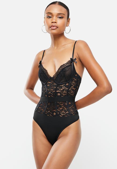 Missguided - Lace elasticated waist bodysuit - black