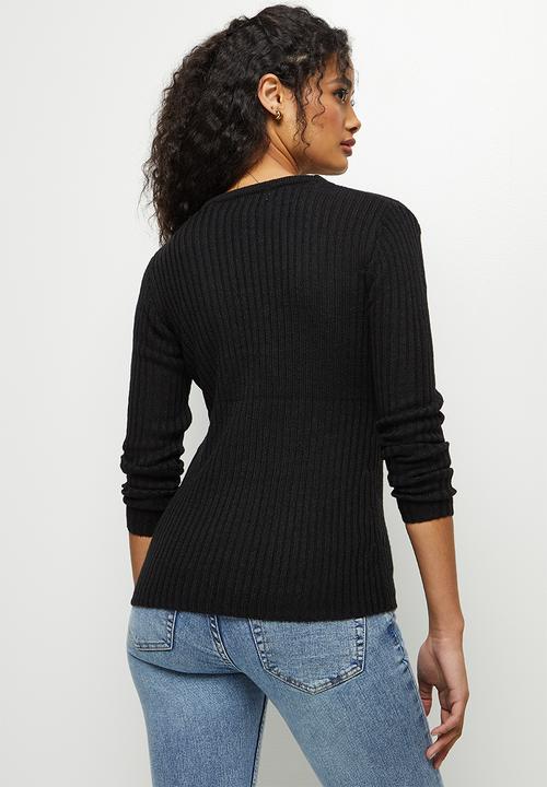 edit - Ribbed cardigan - black