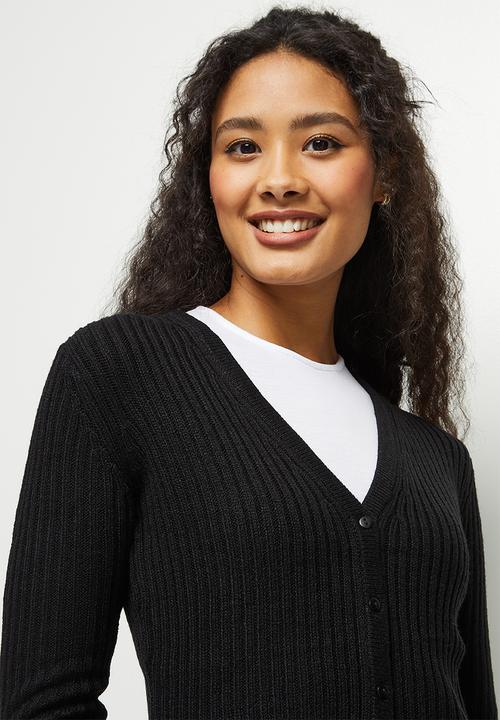 edit - Ribbed cardigan - black