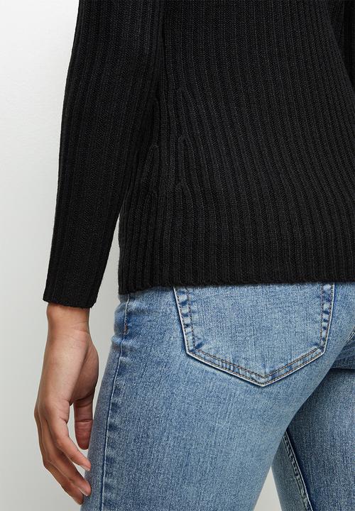 edit - Ribbed cardigan - black