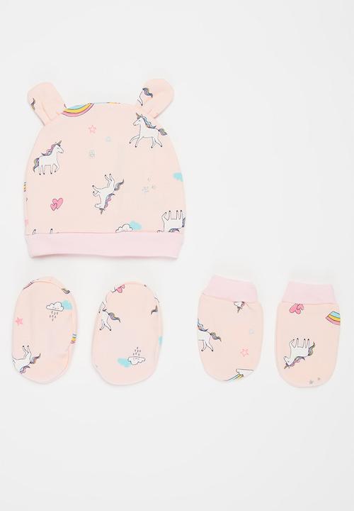 Pop Candy - Beanie, mittens & booties set - pink