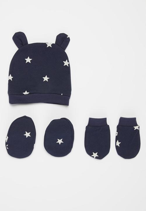 Pop Candy - Beanie, mittens & booties set - navy