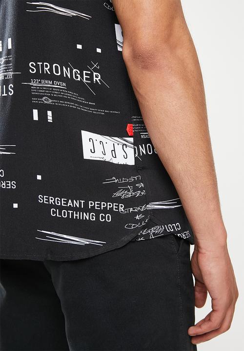 S.P.C.C - Boyega regular fit button through viscose shirt - black & white
