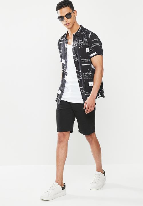 S.P.C.C - Boyega regular fit button through viscose shirt - black & white
