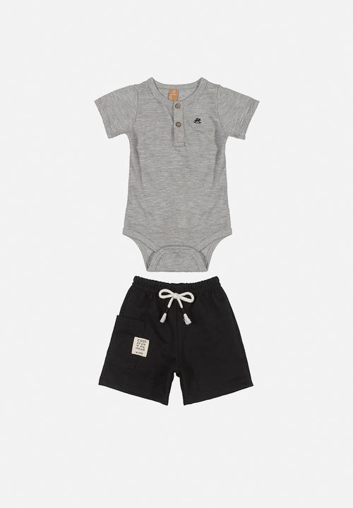 UP Baby - Baby boys bodysuit & shorts set - grey & black