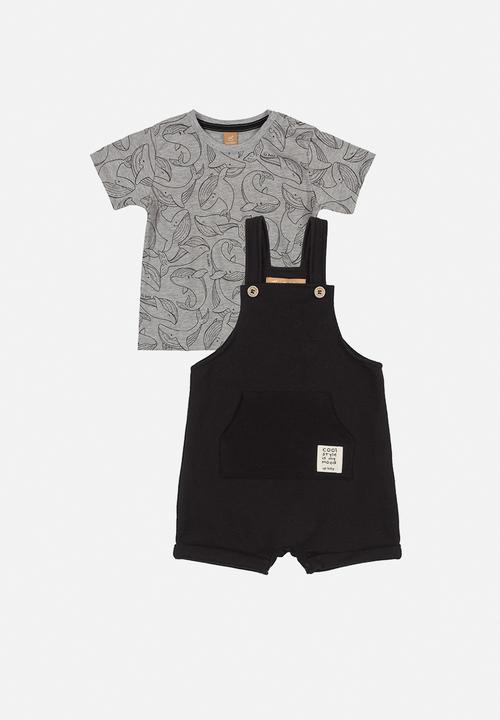 UP Baby - Baby boys dungaree & tee set - grey & black