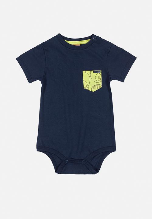 UP Baby - Baby boys bodysuit, shorts & bib set -dark blue & green