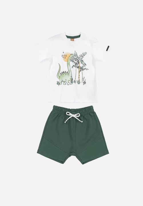 UP Baby - Baby boys graphic tee & shorts set - white & olive
