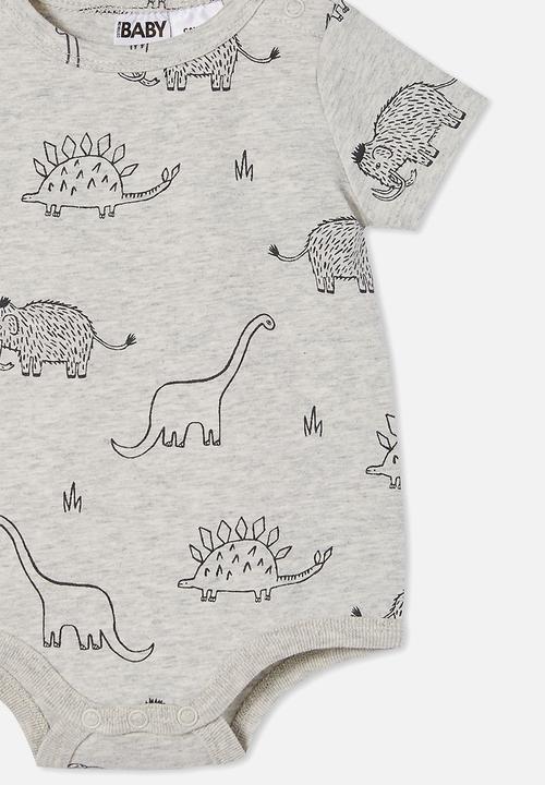 Cotton On - The short sleeve bubbysuit - cloud marle/graphite dino mammoth