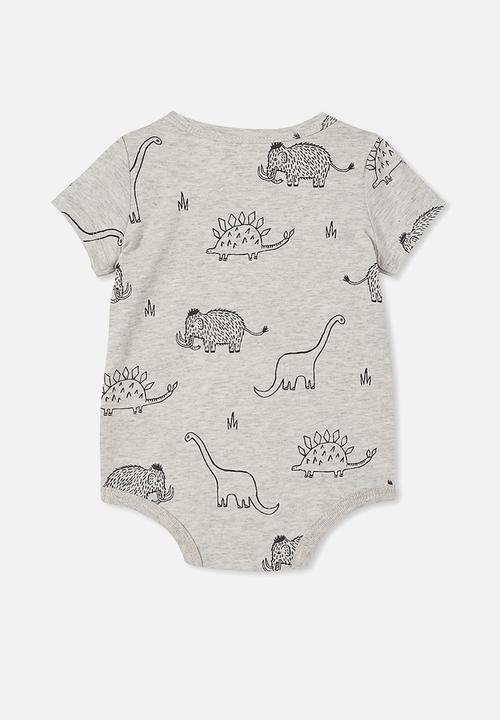 Cotton On - The short sleeve bubbysuit - cloud marle/graphite dino mammoth