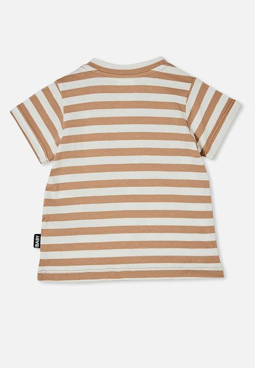 Cotton On - Jamie short sleeve tee - hannah stripe taupy brown/vanilla