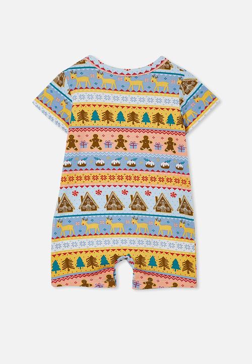 Cotton On - The short sleeve romper - fairisle xmas/dusk blue