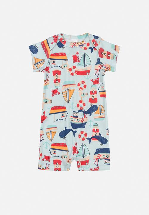 UP Baby - Baby boys short sleeve aop romper - light blue