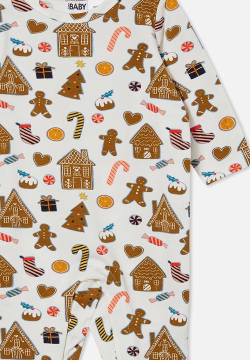 Cotton On - The long sleeve snap romper - gingerbread xmas/vanilla