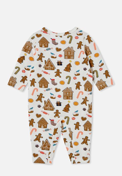Cotton On - The long sleeve snap romper - gingerbread xmas/vanilla
