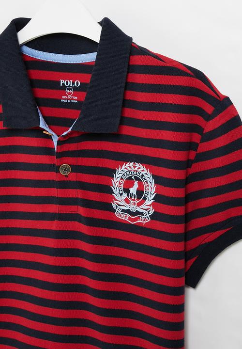 POLO - Boys warren striped golfer - red