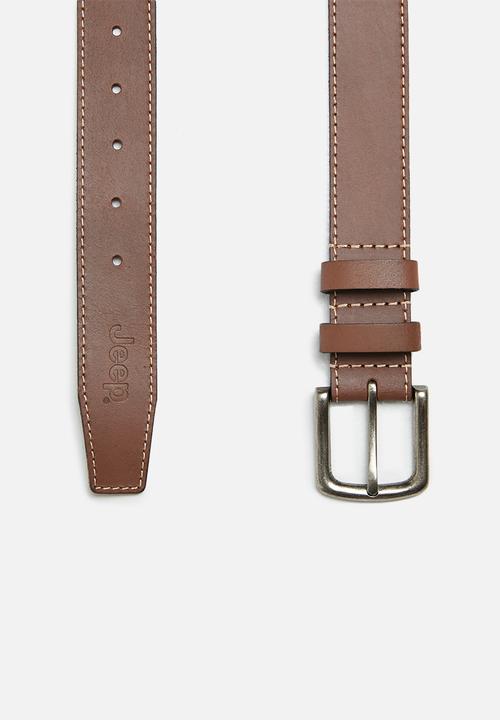 JEEP - Leather stitch belt - tan