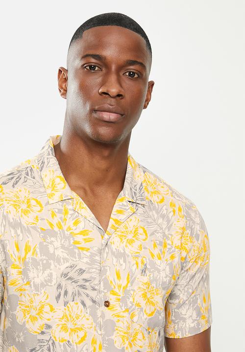 POLO - Mns pjc grant floral print short sleeve shirt - grey