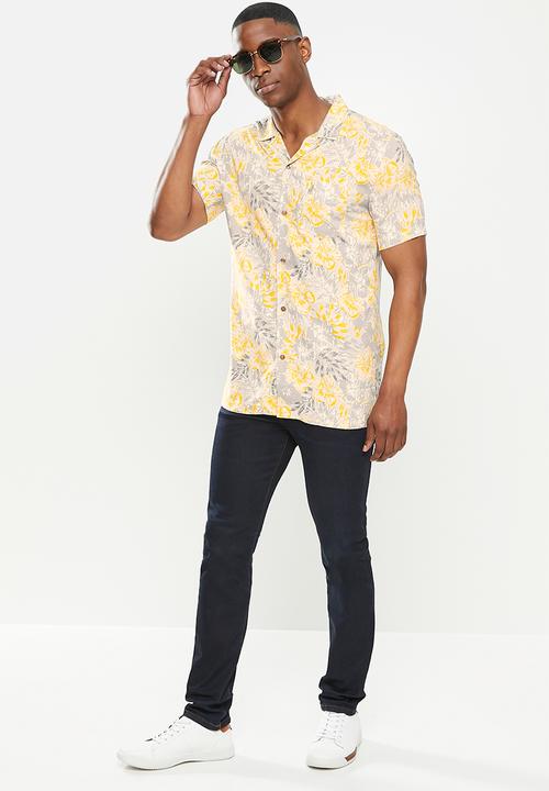 POLO - Mns pjc grant floral print short sleeve shirt - grey