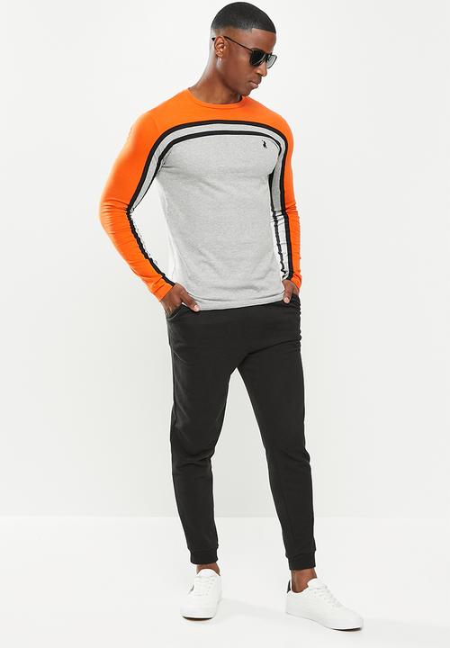 POLO - Sport niel cut&sew long sleeve T-shirt - grey & orange