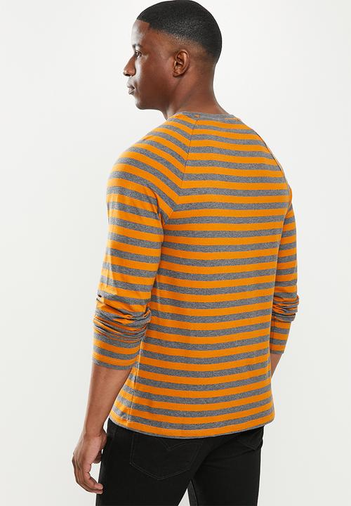 POLO - Mns pjc lunga stripe long sleeve tee - orange & grey