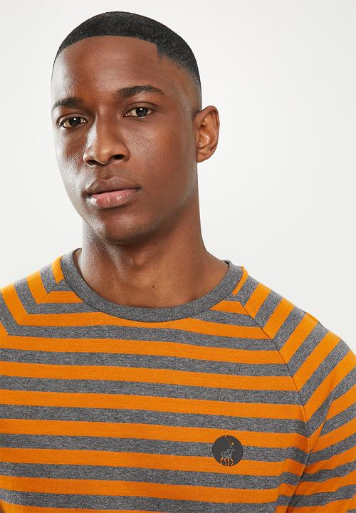POLO - Mns pjc lunga stripe long sleeve tee - orange & grey