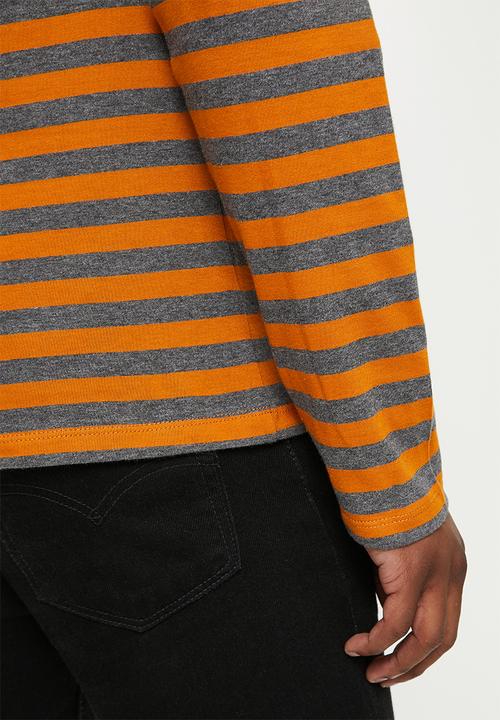 POLO - Mns pjc lunga stripe long sleeve tee - orange & grey