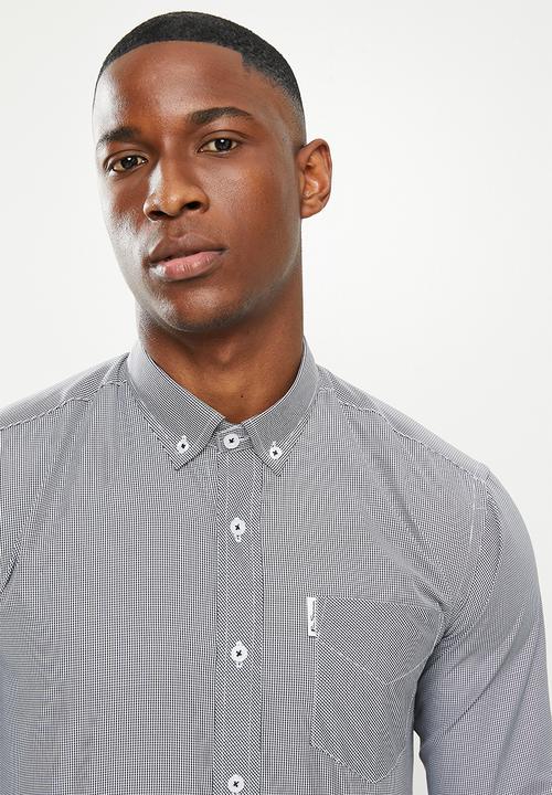 Ben Sherman - Small gingham long sleeve shirt - black