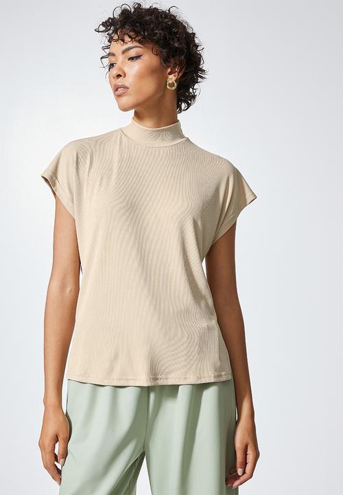 Superbalist - Soft rib high neck tee - cement