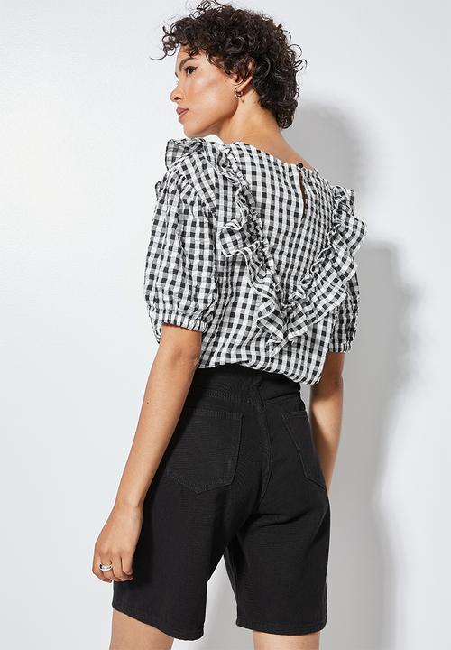 Superbalist - Gingham ruffle blouse - black & white
