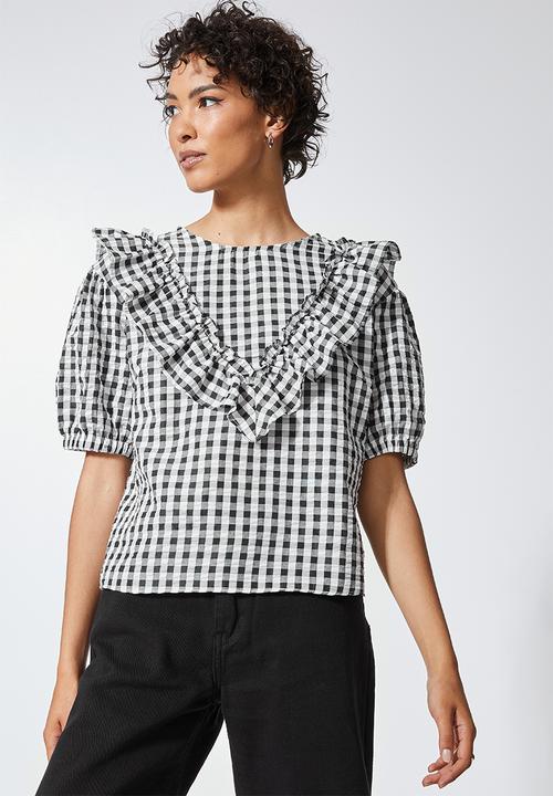 Superbalist - Gingham ruffle blouse - black & white