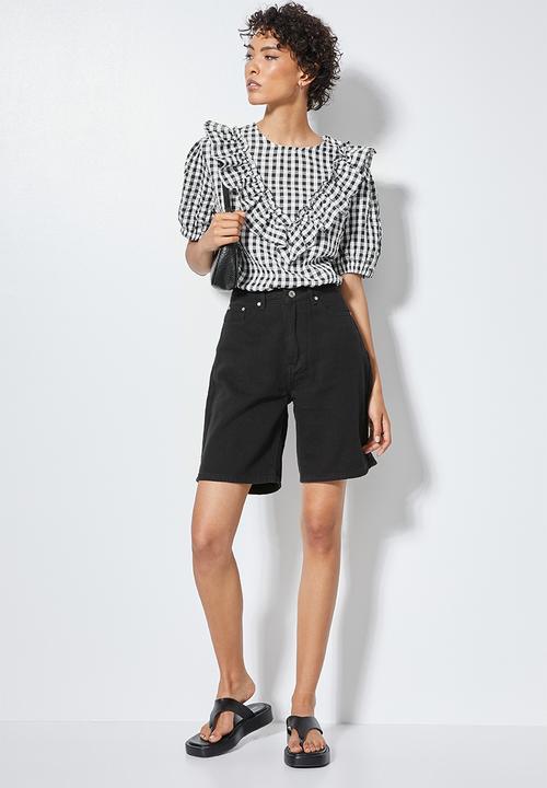 Superbalist - Gingham ruffle blouse - black & white