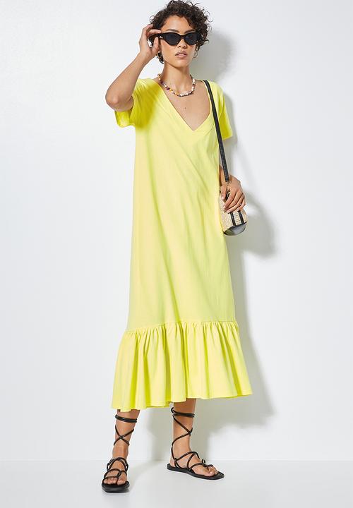 Superbalist - V-neck T-shirt dress with tier - lime
