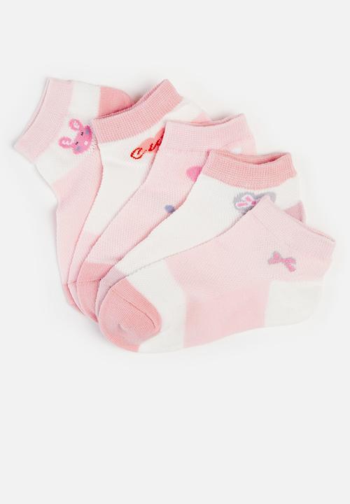 Pop Candy - Girls 5 pack ankle socks - pink & white