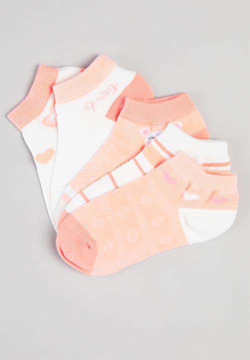 Pop Candy - Girls 5 pack ankle socks - peach & white
