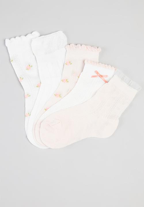 Pop Candy - Girls embroidered socks - pink & white