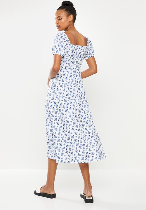 dailyfriday - Square neck maxi dress - white & blue 