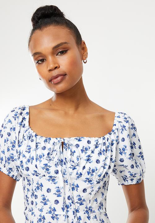 dailyfriday - Square neck maxi dress - white & blue 